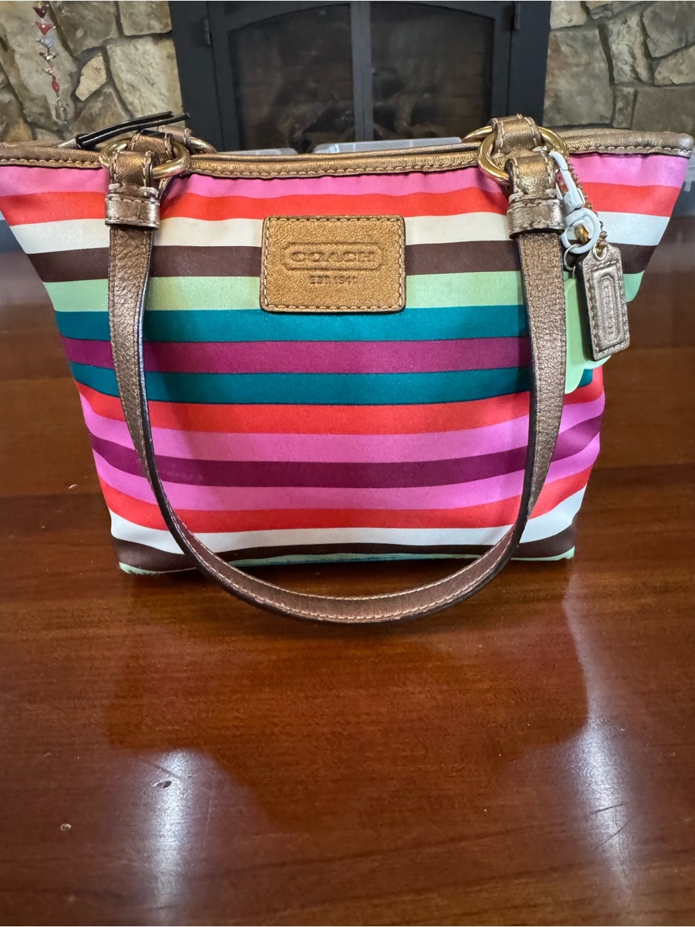 Coach Legacy Mini Tote Multicolor Stripe Y2K Satin Canvas Leather Trim Small Bag